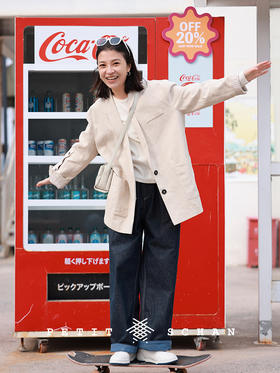 别来无恙 色织粗纹麻棉不对称袖子设计宽松西装