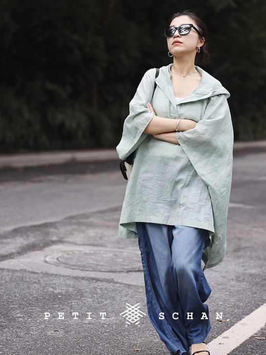 PETIT SCHAN小闪  CLO#312 Fresh Breeze  林下清风 高支纯苎麻连帽轻盈透气山系斗篷防晒上衣 商品图4