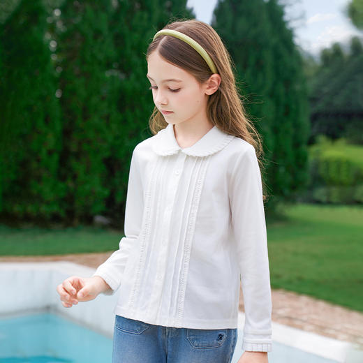 mettekids女童衬衫2024春秋白色甜美百搭衬衣儿童纯棉上衣童装 商品图2