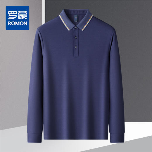 【提花领】罗蒙春秋男士仿丝光polo衫男长袖t恤男商务男士polo衫长袖 商品图4