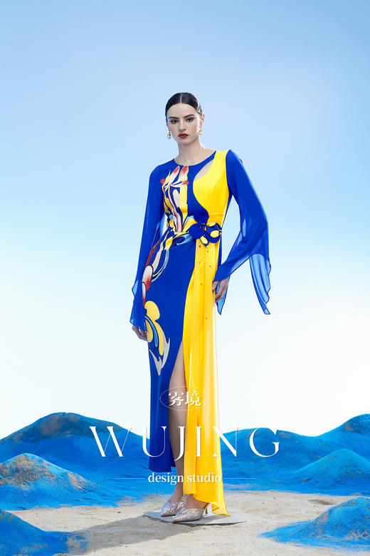 3204014 扶光莲雾 韩国进口水晶乔其纱进口纹理蜂窝缎连衣裙 雾境 商品图1