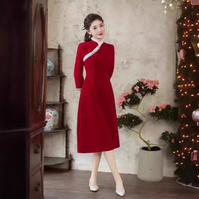 红色旗袍长袖加厚，新娘敬酒服改良连衣裙国风GSJ5542