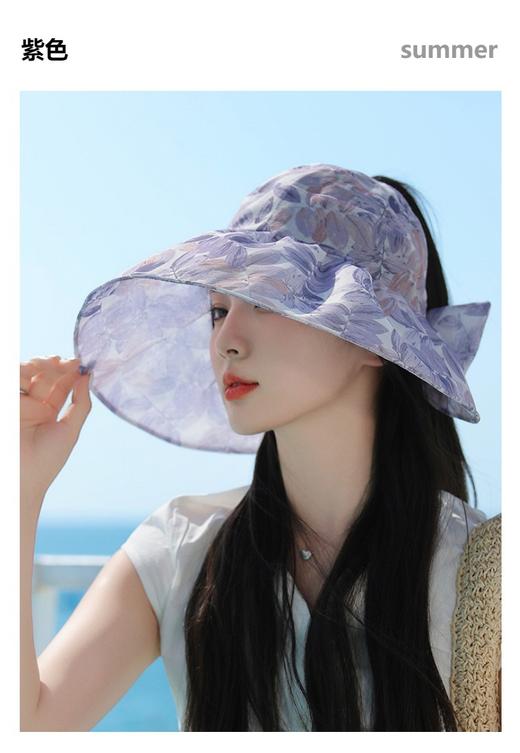 女神优雅花布大沿空顶帽，休闲防紫外线遮阳帽韩版防晒帽JC 商品图0