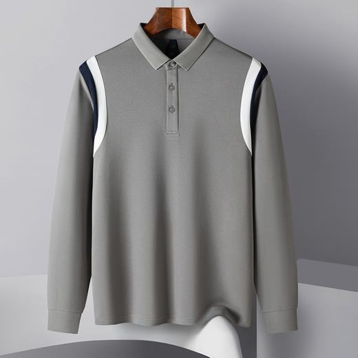 【桑蚕丝混纺】罗蒙春秋男士撞色拼接polo衫男长袖时尚翻领百搭长袖t恤男 商品图7