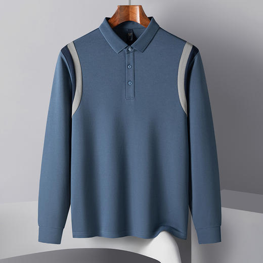 【桑蚕丝混纺】罗蒙春秋男士撞色拼接polo衫男长袖时尚翻领百搭长袖t恤男 商品图5