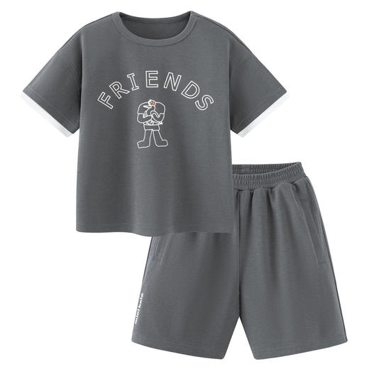 【限时秒杀】【mini亲子 儿童款】男女童儿童宽松舒适透气华夫格短袖T恤短裤运动套装 商品图4