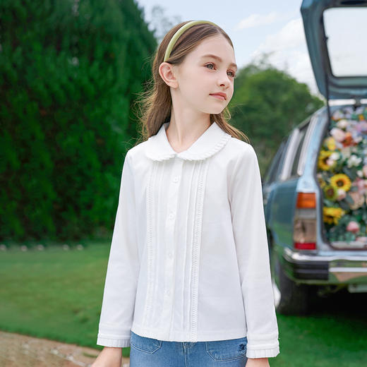 mettekids女童衬衫2024春秋白色甜美百搭衬衣儿童纯棉上衣童装 商品图0