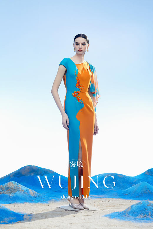 3204003 空桑秘境 韩国进口水晶乔其纱进口纹理蜂窝缎连衣裙 雾境 商品图4