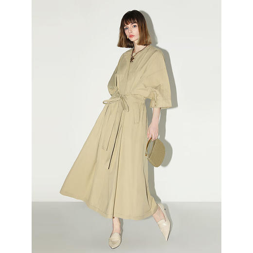 COCOBELLA明线装饰气质绑带连衣裙女遮肉蝙蝠袖衬衫裙FR7005 商品图1