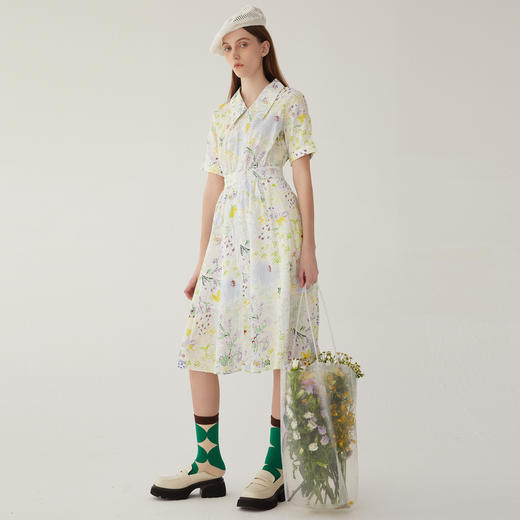 谜底POLO领连衣裙短袖女2024夏新款文艺小清新碎花长裙246ML9008 商品图1