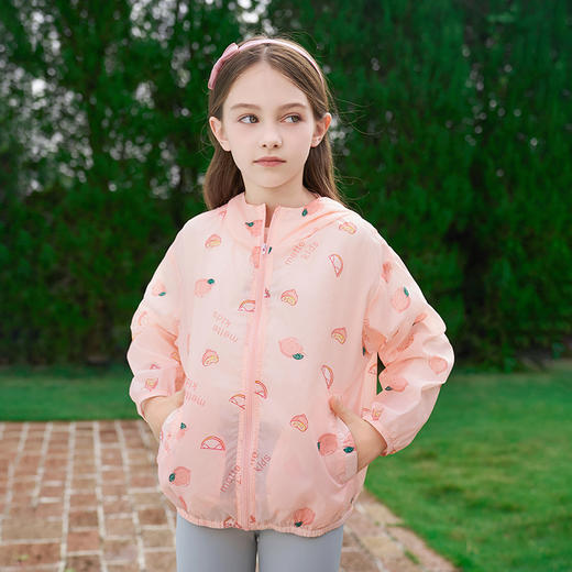 mettekids女童皮肤衣2024夏季新款粉色印花连帽轻薄透气外套 商品图3