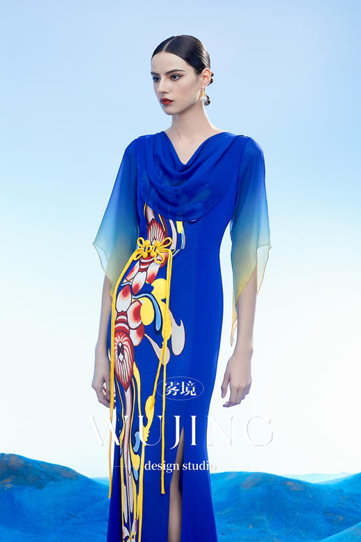 3204017 扶光莲雾 韩国进口水晶乔其纱进口纹理蜂窝缎连衣裙 雾境 商品图2