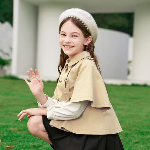 mettekids女童风衣2024春秋洋气卡其斗篷童装儿童英伦风短款外套 商品图0