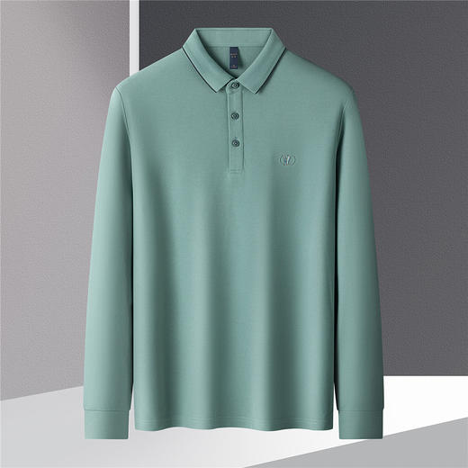 【高周波胸标】罗蒙春秋男士仿丝光polo衫男长袖t恤男商务男士polo衫 商品图4