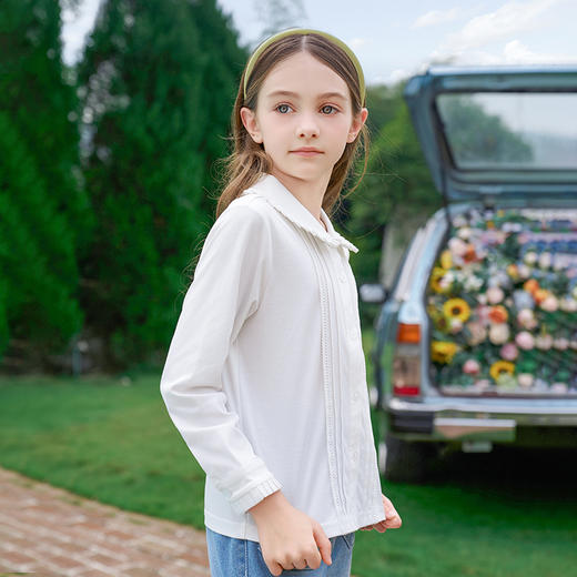 mettekids女童衬衫2024春秋白色甜美百搭衬衣儿童纯棉上衣童装 商品图1