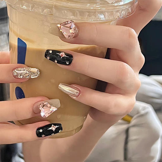 小红书爆款【手工穿戴甲 中长款冰透极光钻】腮红美甲甲片 指甲贴片 商品图13