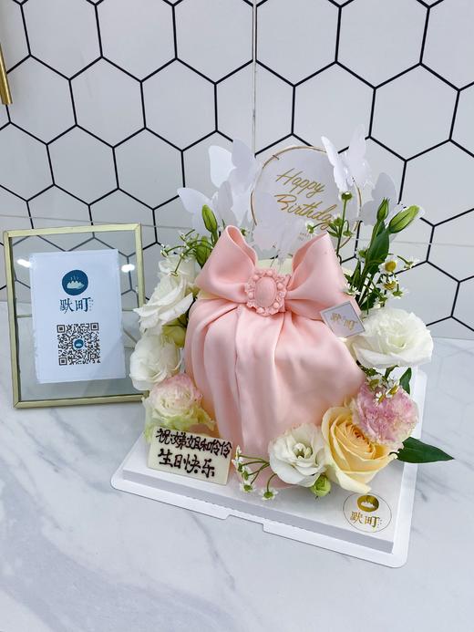 粉系绚丽多彩鲜花&蝴蝶结蛋糕（图片是6寸加高） 商品图1