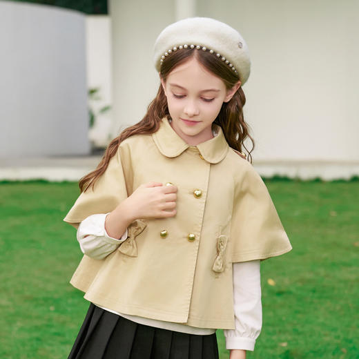 mettekids女童风衣2024春秋洋气卡其斗篷童装儿童英伦风短款外套 商品图3