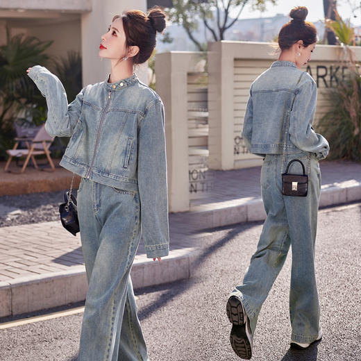 时尚休闲套装2024春新款外套直筒大脚裤牛仔时尚两件套YDYX9203 商品图0