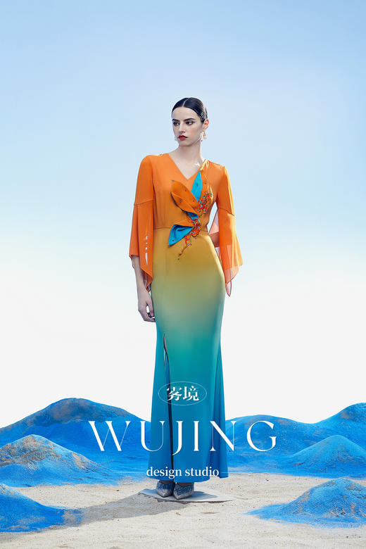 3204006 空桑秘境 韩国进口水晶乔其纱进口纹理蜂窝缎连衣裙 雾境 商品图4