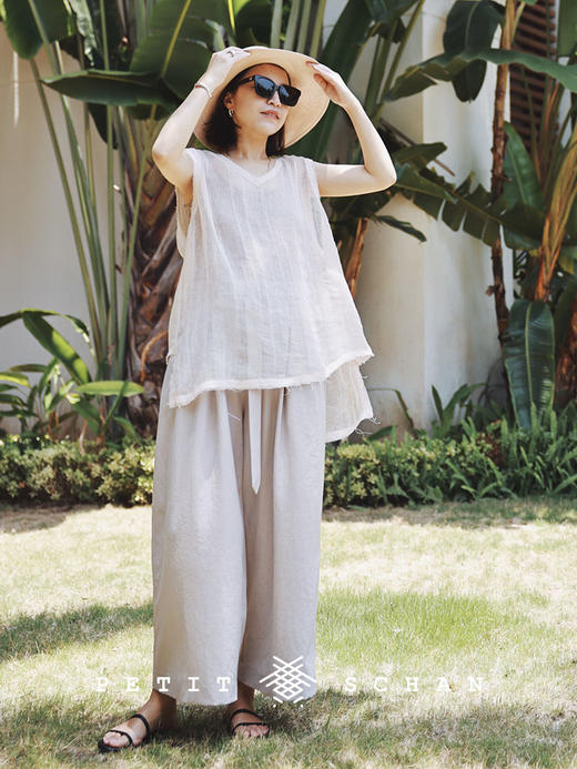 PETIT SCHAN小闪  CLO#262 Mist 薄雾 意大利进口亚麻v领透视感罩衫 商品图3