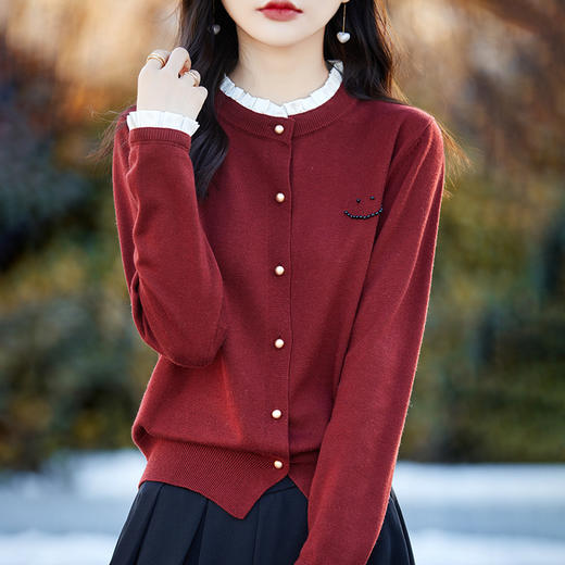 福利款~丁摩新款韩系木耳边笑脸针织开衫女宽松百搭温柔软糯毛衣外套AL881 商品图1