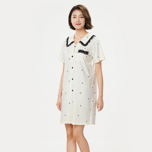 都市丽人生活家居春夏睡衣女32支纯棉单面家居服薄款短袖裙女士棉质睡裙LH46B2 商品图4