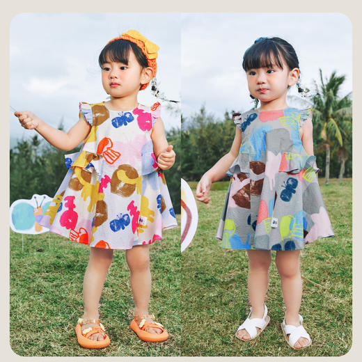 迷你巴拉女童宝宝裙子夏季透气纯棉荷叶边小飞袖连衣裙 商品图2