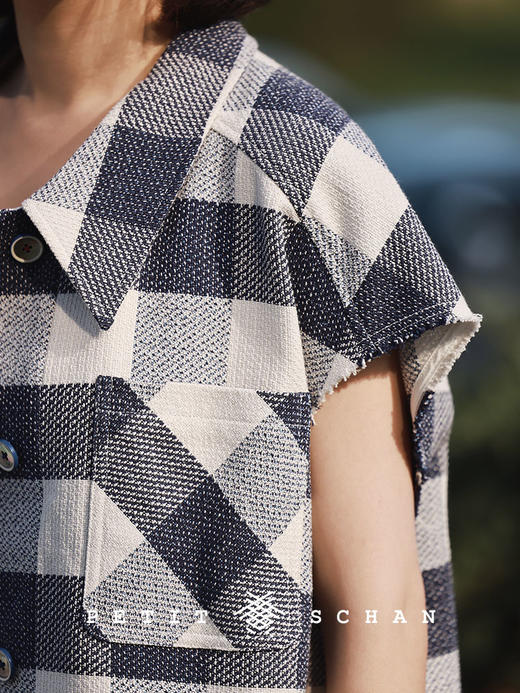 PETIT SCHAN小闪 CLO#239 Moon in midsea 月如海 格纹拼接oversize廓形马甲 商品图1