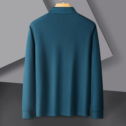 【桑蚕丝混纺】罗蒙春秋男士绣花胸标polo衫男长袖t恤男舒适长袖上衣男 商品图8