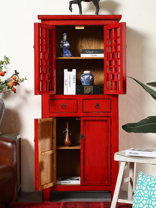 新中式仿古典家具实木红色漆衣柜衣橱现代喜字储物卧室柜太阳柜 商品图1