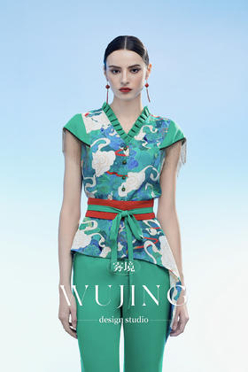 3204021 碧落羽裳 韩国进口水晶乔其纱进口纹理蜂窝缎上衣 雾境