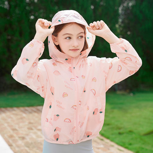 mettekids女童皮肤衣2024夏季新款粉色印花连帽轻薄透气外套 商品图1