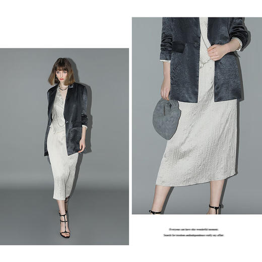 COCOBELLA丝光缎面压褶气质半身裙温柔风垂顺遮胯筒裙HS7026 商品图2