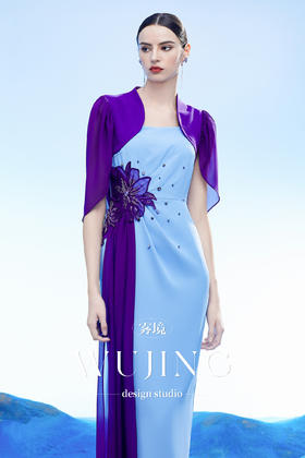 3204055 梦回云阙 韩国进口水晶乔其纱进口纹理蜂窝缎进口斜纹锦连衣裙 雾境