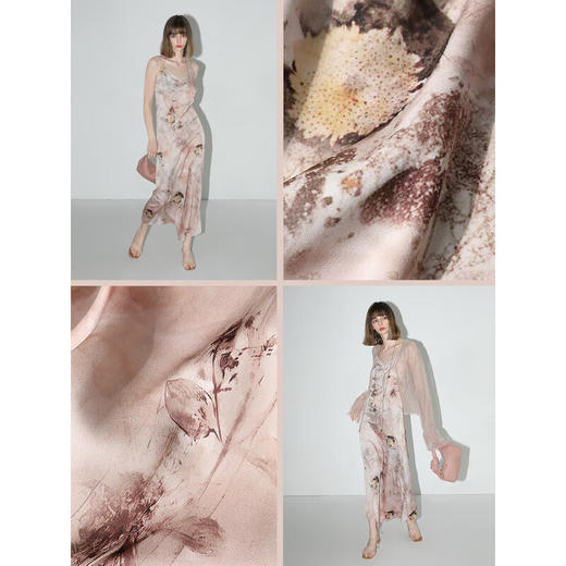 COCOBELLA设计感拼接晕染印花缎面吊带裙气质优雅连衣裙FR7037 商品图4