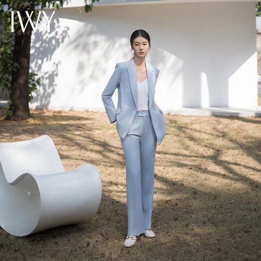 IWY/清新蓝色宽松西装套装春高级感设计感主持人阔腿裤装职场西服C13312+P33312 商品图2