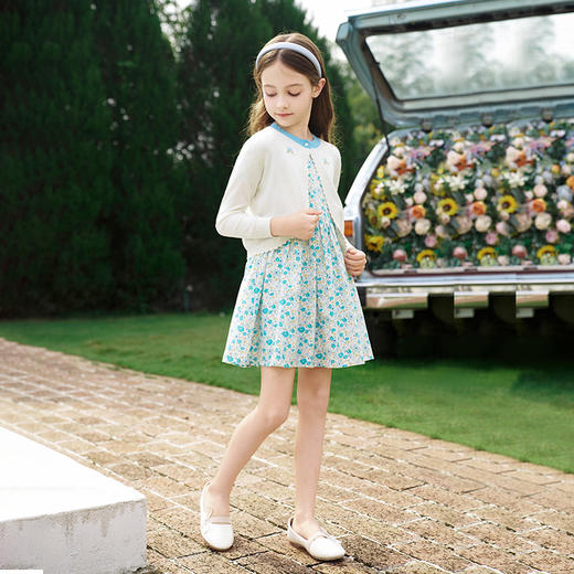 mettekids女童针织开衫春秋时尚一粒扣披肩外套儿童爱心镂空童装 商品图1