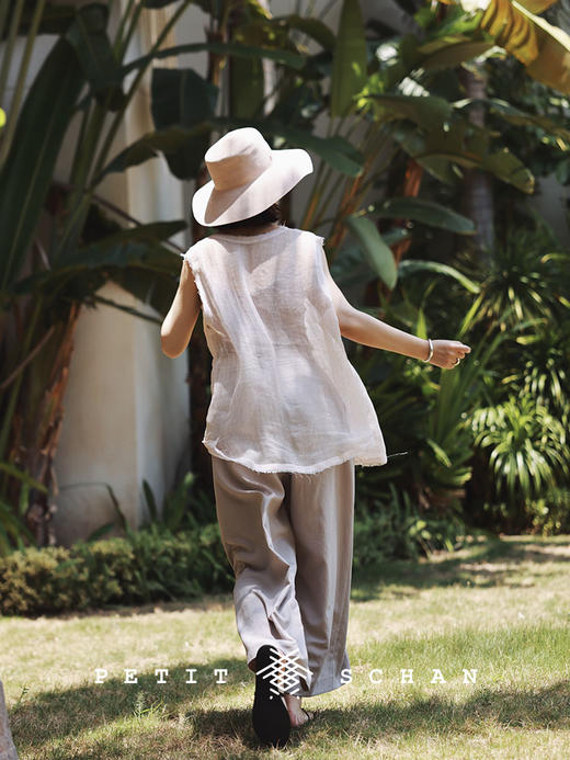 PETIT SCHAN小闪  CLO#262 Mist 薄雾 意大利进口亚麻v领透视感罩衫 商品图2