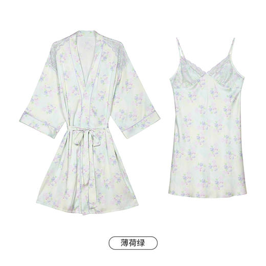 都市丽人生活家居春夏睡衣女冰雪丝印花家居服薄款吊带裙+外袍女士丝质套装LH44A6 商品图13