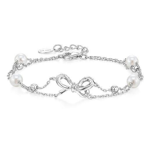 KADER 卡蒂罗 流光蝴蝶结双链手链 925银优雅丝带轻奢时尚可调节设计配饰 甜美春日梦幻精致时尚 女生礼物 商品图1