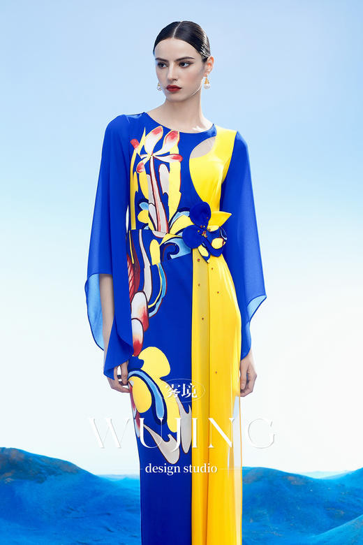 3204014 扶光莲雾 韩国进口水晶乔其纱进口纹理蜂窝缎连衣裙 雾境 商品图2