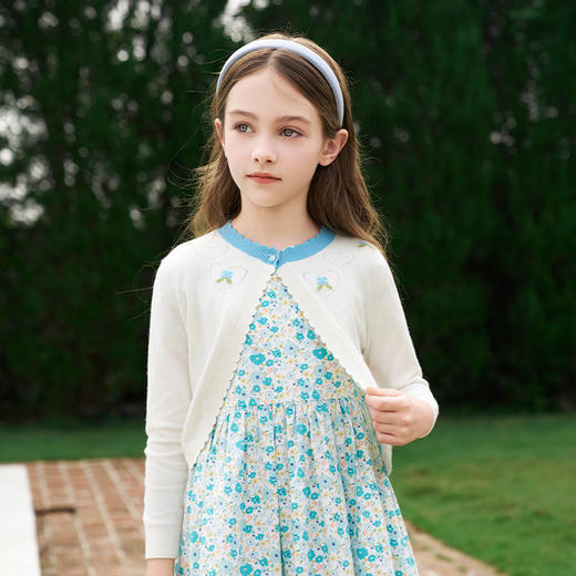 mettekids女童针织开衫春秋时尚一粒扣披肩外套儿童爱心镂空童装 商品图0