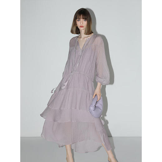 COCOBELLA流苏飘带层叠荷叶大摆莱赛尔连衣裙配吊带裙FR7028 商品图4