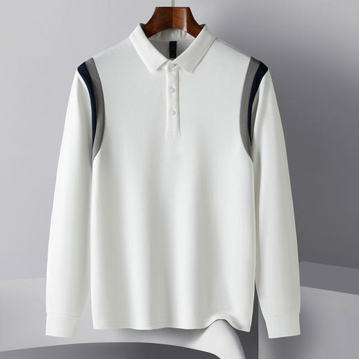 【桑蚕丝混纺】罗蒙春秋男士撞色拼接polo衫男长袖时尚翻领百搭长袖t恤男 商品图6