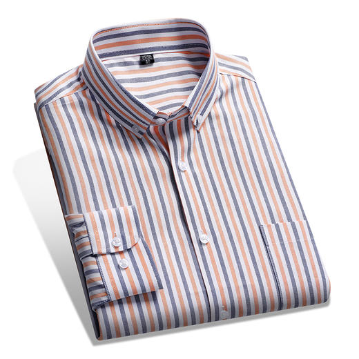 【100%棉】【新款DJ】大依优型大码男装条纹长袖衬衫加肥加大衬衣男士休闲商务上衣 商品图1