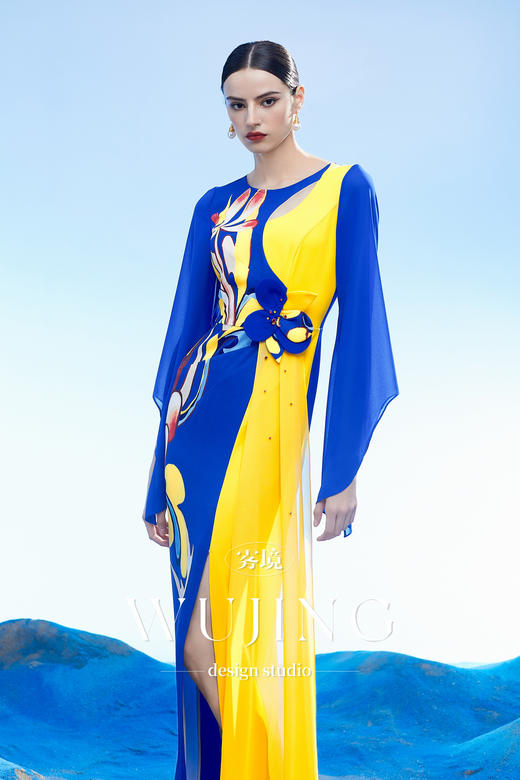 3204014 扶光莲雾 韩国进口水晶乔其纱进口纹理蜂窝缎连衣裙 雾境 商品图4