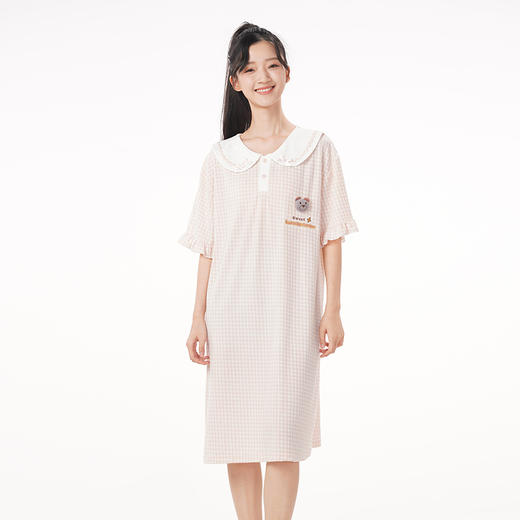 都市丽人生活家居春夏睡衣女针织人棉提花家居服薄款短袖裙女士针织睡裙LH46C3 商品图2