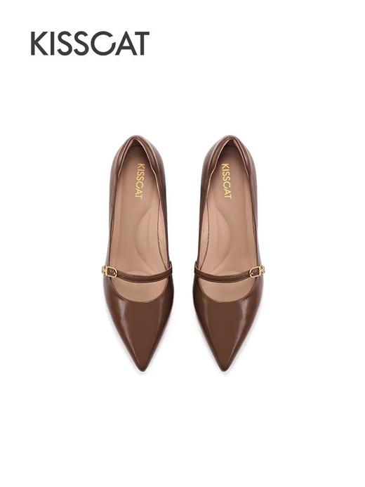 KISSCAT接吻猫24年新款尖头高跟细跟真皮气质单鞋 商品图2