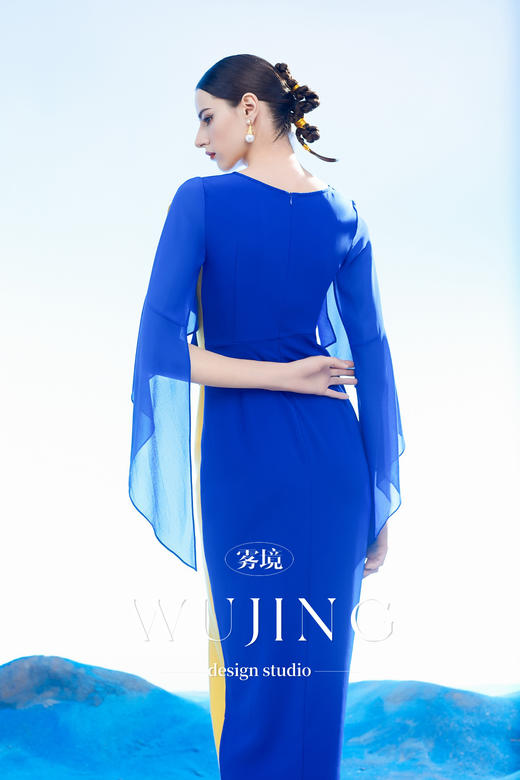 3204016 扶光莲雾 韩国进口水晶乔其纱进口纹理蜂窝缎连衣裙 雾境 商品图5